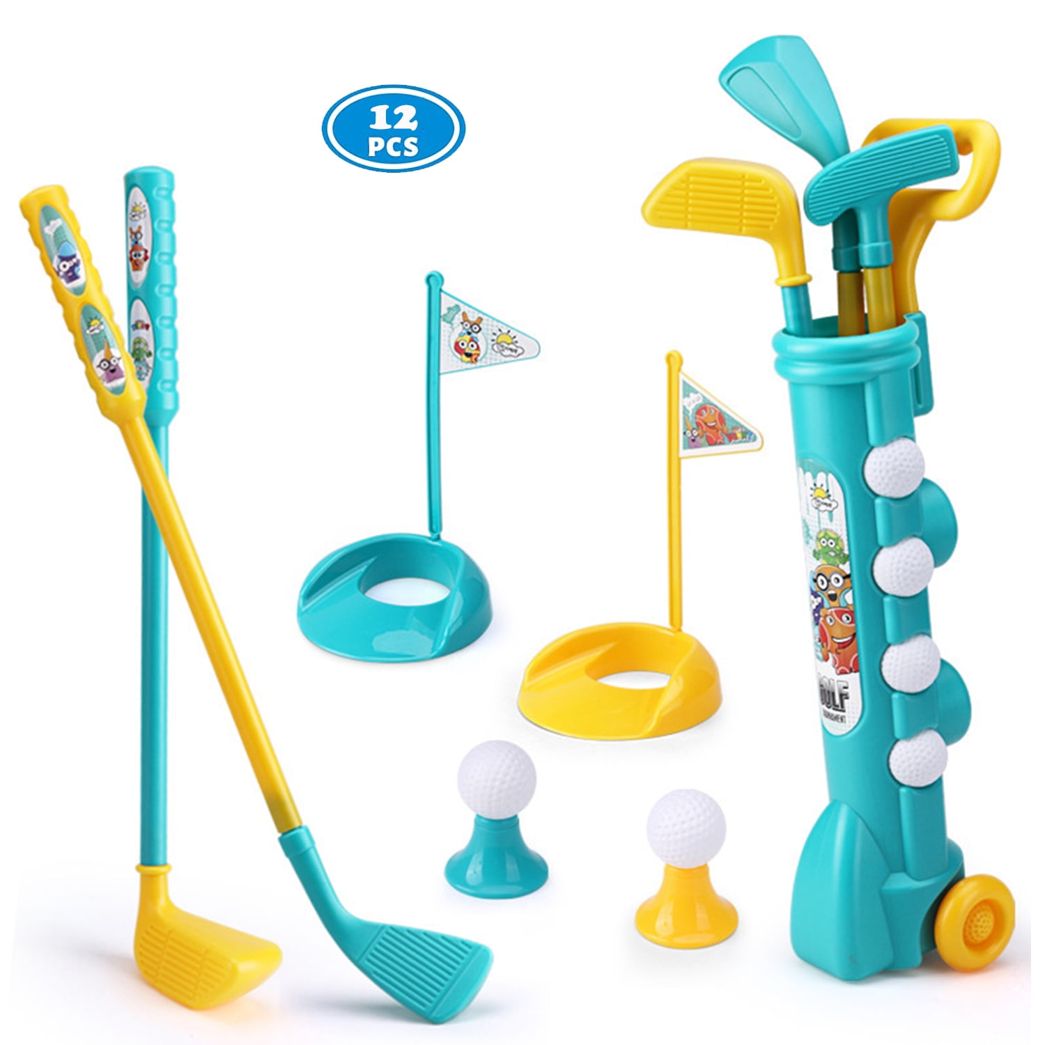 TABGIME Toddler Toy Golf Set, Exercise Toy W/3 Clubs, Cart and More