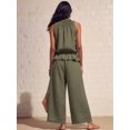 thumbnail image 6 of Women's Linen 2 Piece Outfits Sleeveless Ruffle Top Wide Leg Pants Summer Loungewear Beach Sets Green L, 6 of 8
