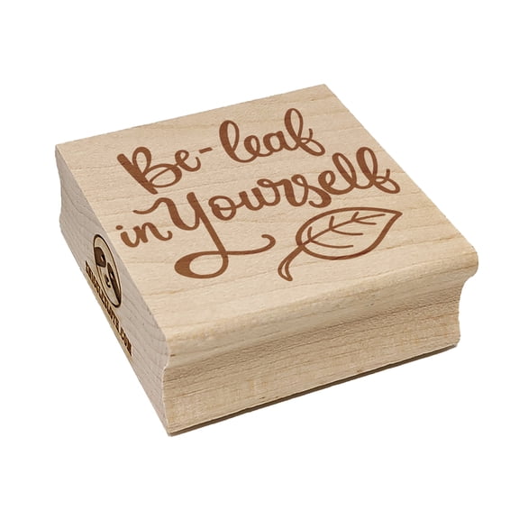 Be-Leaf Believe in Yourself Motivational Quote Pun Square Rubber Stamp Stamping Scrapbooking Crafting - Small 1.25in
