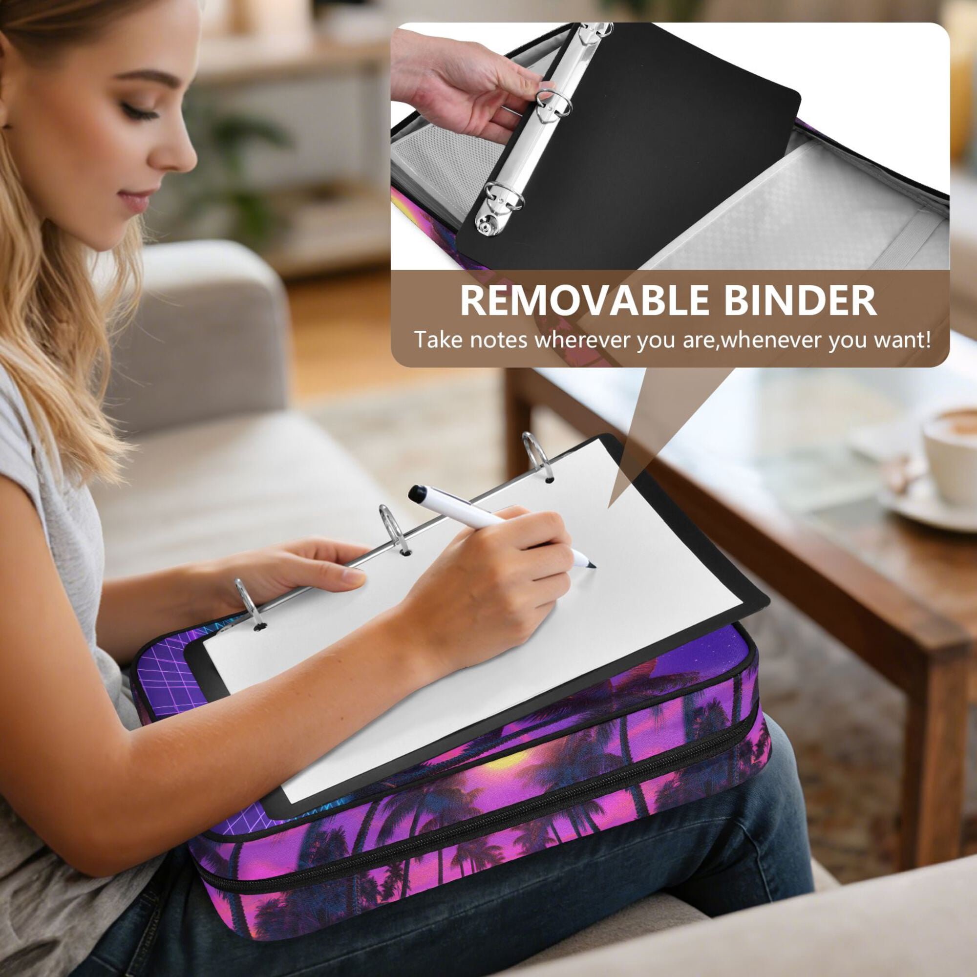 FORMRS Accordion File Folder A4 Size 7-Pocket Expanding Document Organizer Bag with 3 Ring Binder, Purple Neon Road