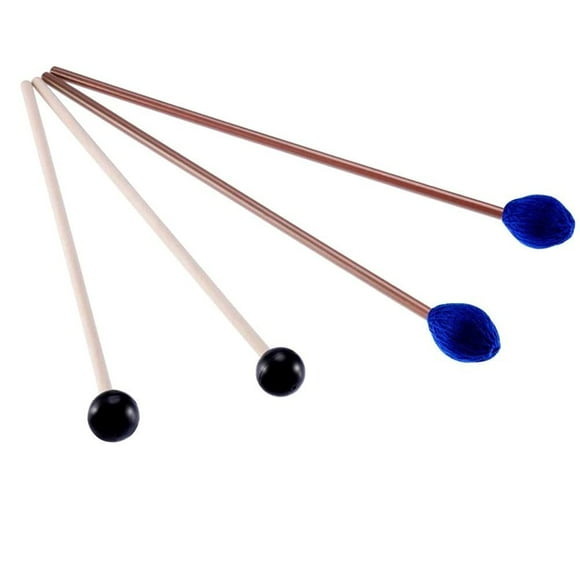 Vankcp Marimba Mallets 1 Pair Medium Blue Hard Yarn Marimba Mallets And 1 Pair Rubber Mallets Sticks With Wood Handle For Percussion Marimba Playing Glockenspiel Marimba (Style 1)