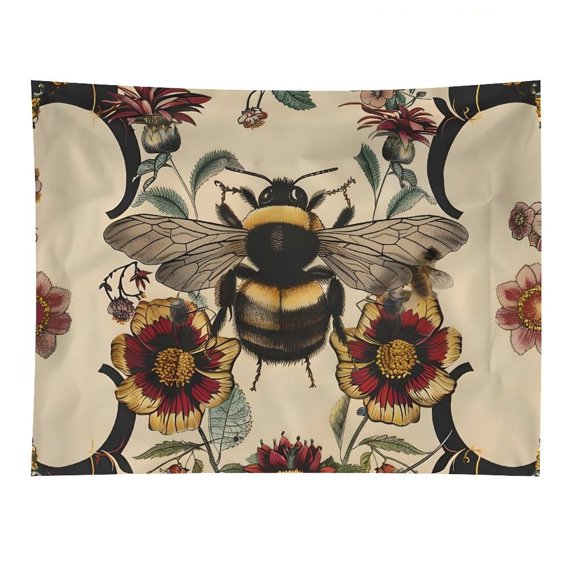 GooTPa Vintage Bee Flower Border Polyester Wall Tapestry Anti Wrinkle Art Hanging Decor for Bedroom Living Room Home Holiday Decoration Gift