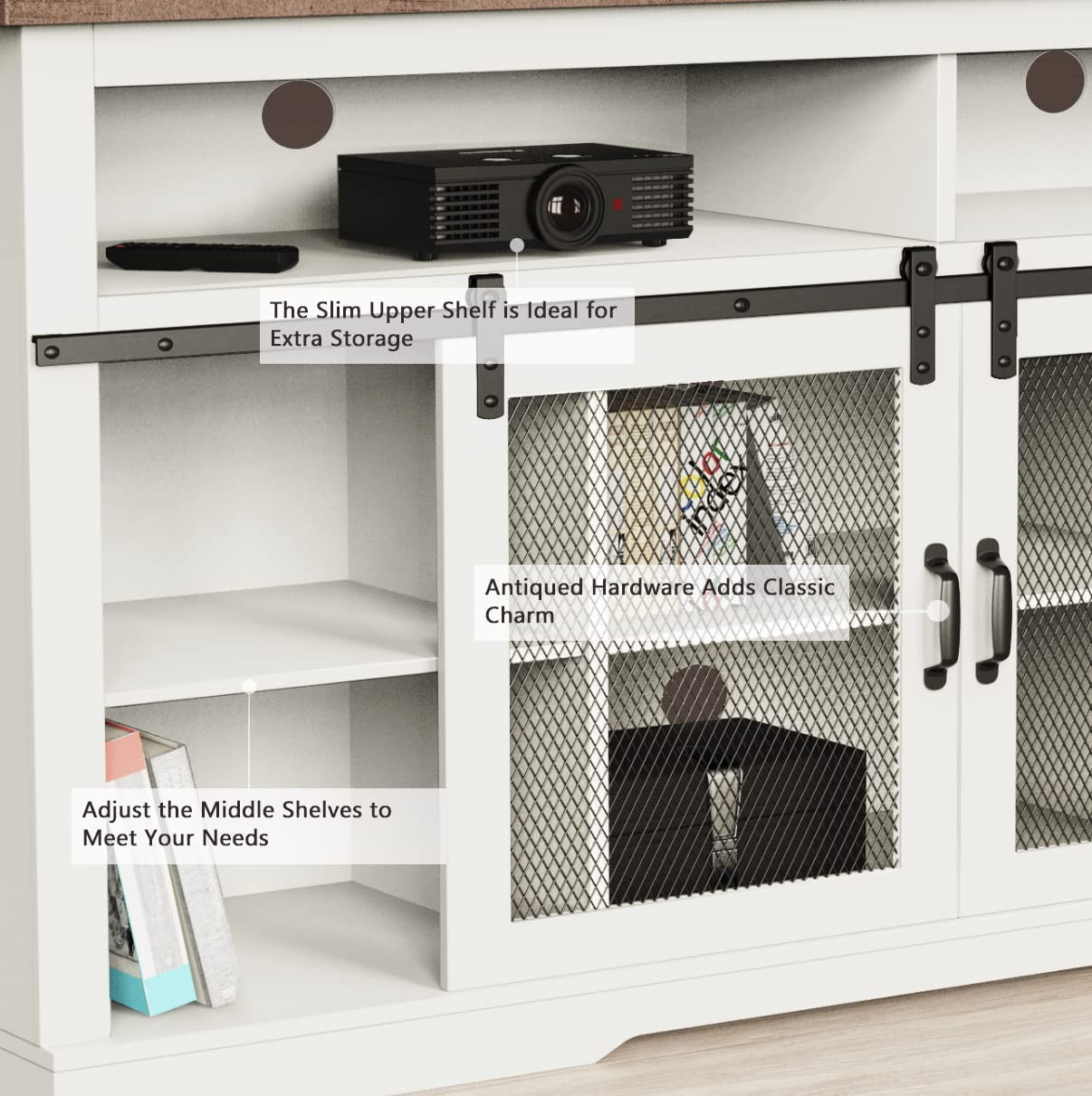 Tolead Farmhouse Style TV Stand for 65"+ TVs, Top, Sturdy, Dvds, Tall Entertainment Center, White