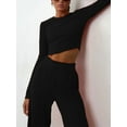 thumbnail image 3 of Liacowi Women Pants Set, Solid Long Sleeve Crew Neck Crop Top with High Waist Pants Fall Outfit, 3 of 7