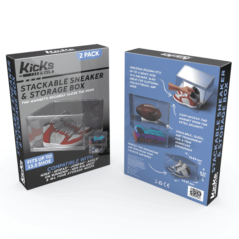 Kicks & Co XL Clear Plastic Shoe Storage Box, Stackable with Lids