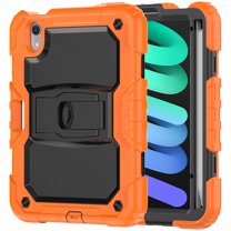 FJLBDE Case for iPad Mini 7 A17 Pro 2024/Mini 6 2021 8.3 Inch 7th/6th Gen, Rugged Shockproof Tablet Cases Cover with Kickstand Shoulder Strap, Orange