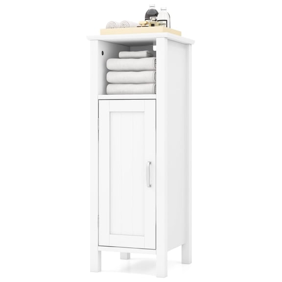 Bathroom Floor Cabinet, Freestanding Narrow Storage Cabinet Console Table Nightstand with Adjustable Inner Shelves, Bathroom Side Storage Cabinet for Living Room Kitchen Entryway (White)