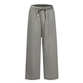 thumbnail image 5 of Pxxlle Straight Leg Pants for Women Casual Summer Spring Elastic Waisted Drawstring Pant Solid Color Wide Leg Long Pants Gray L, 5 of 8