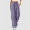 thumbnail image 2 of Costeam Womens Solid Color Pleated Linen Like Long Pants Utility Side Pockets Flexible Drawstring Elastic Waist Relaxed Draping Skin Friendly Casual Full Length Trousers, 2 of 7
