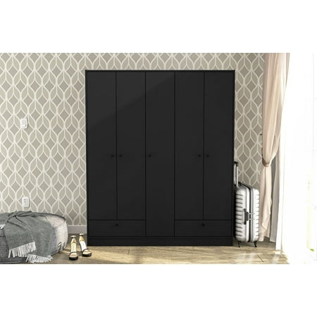 Polifurniture Denmark 5 Door Bedroom Armoire with Drawers, Black