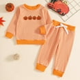 thumbnail image 2 of Staki Back to School Outfits for Girls Toddler Girl Clothes Kids Outfits Long Sleeve Sweatshirt Bell Bottom Pants Set (Orange,12-18 Months), 2 of 8