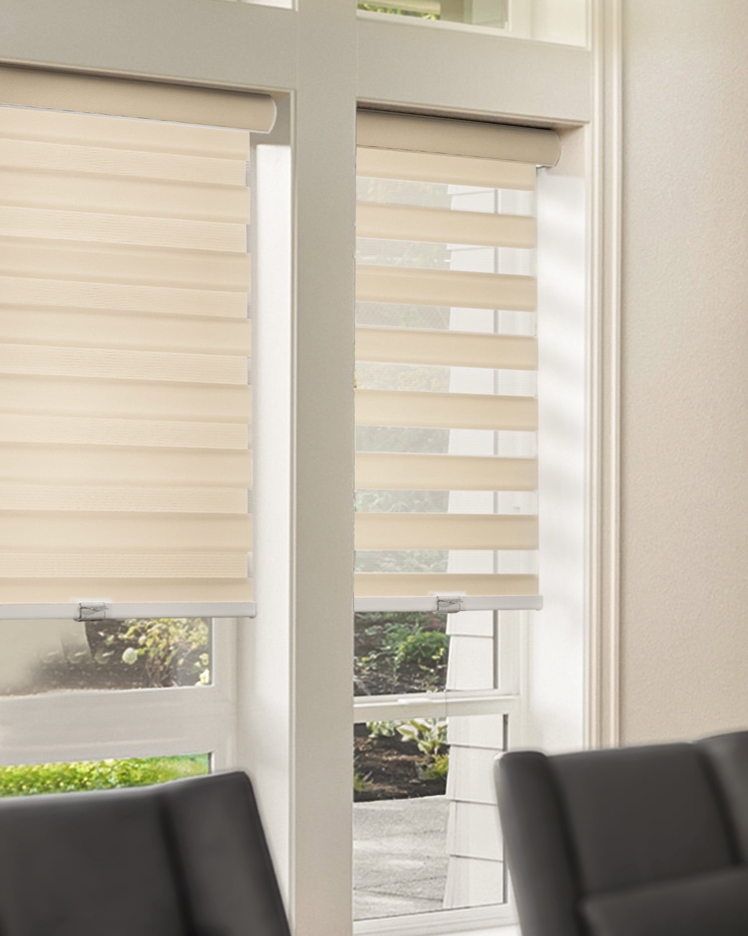 CHICOLOGY Zebra Roller Shades | Room Darkening | Pearl |67"W X 72"H| Dual Layer Light Filtering Blinds | Cordless Window Shades for Home & Office | Easy Install