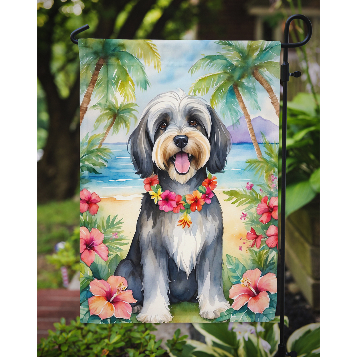 Tibetan Terrier Luau Garden Flag 11.25 in x 15.5 in