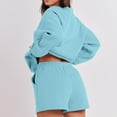 thumbnail image 4 of Women Sweatsuit Shorts Set, Women's 2 Piece Outfits Fall Tracksuit, Oversized Casual Long Sleeve Crew Neck Pullover Sweatshirts Elastic Waist Shorts Matching Sets Light Blue, 4 of 7