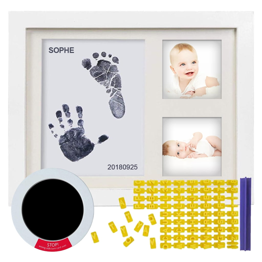 Newborn Keepsake Frame Perfect for Boy & Girl Black Includes Ink Pads 3 : Pink Foot & Hand Impression Blue Baby Footprint & Handprint Photo Frame Kit 