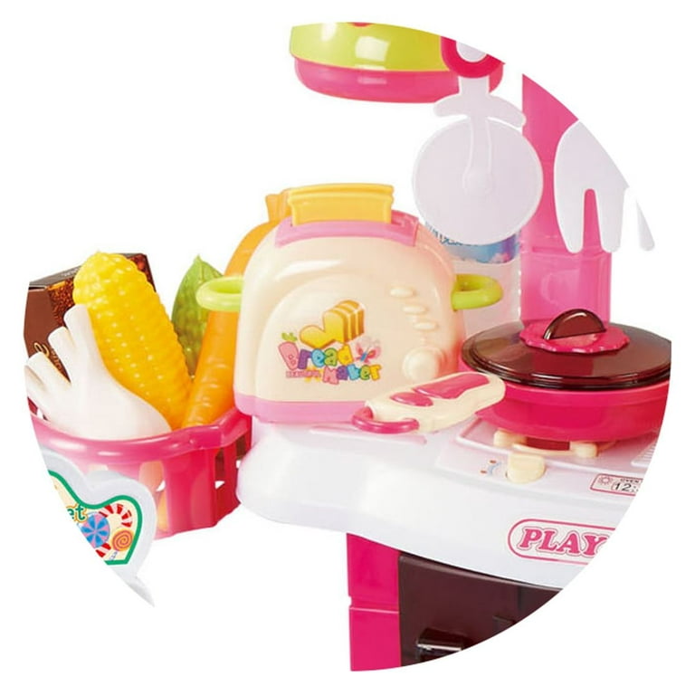Mundo Toys Mini Supermarket Pink 3 in1 Kitchen Set for Kids Play Food 110  Pcs for Toddlers Girls +3