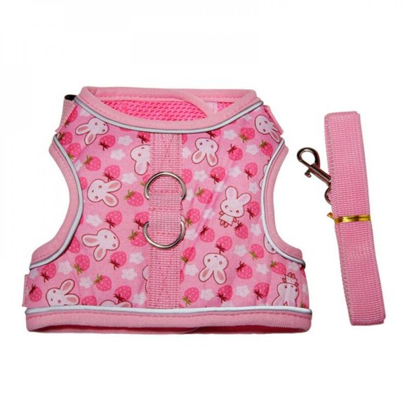 Pet Dog Harness And Leash Set Reflective Escape Proof Mesh Cat Dog Walking Harness Leads Adjustable Bunny Printed Cat Puppy Vest