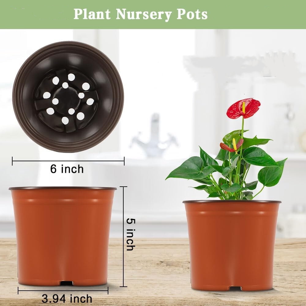 6" Plastic Plant Nursery Pot/Pots,200 Pack Plant Pot with Drainage,Seedlings Flower Plant Container (Red) Seed Starting Pots Indoor Outdoor