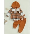 thumbnail image 4 of Elippeo 2-Piece Baby Boys Plaid Set Chest Pocket Button Long Sleeve Hooded Romper Long Trousers Outfits 6 12 18 24 Months, 4 of 10