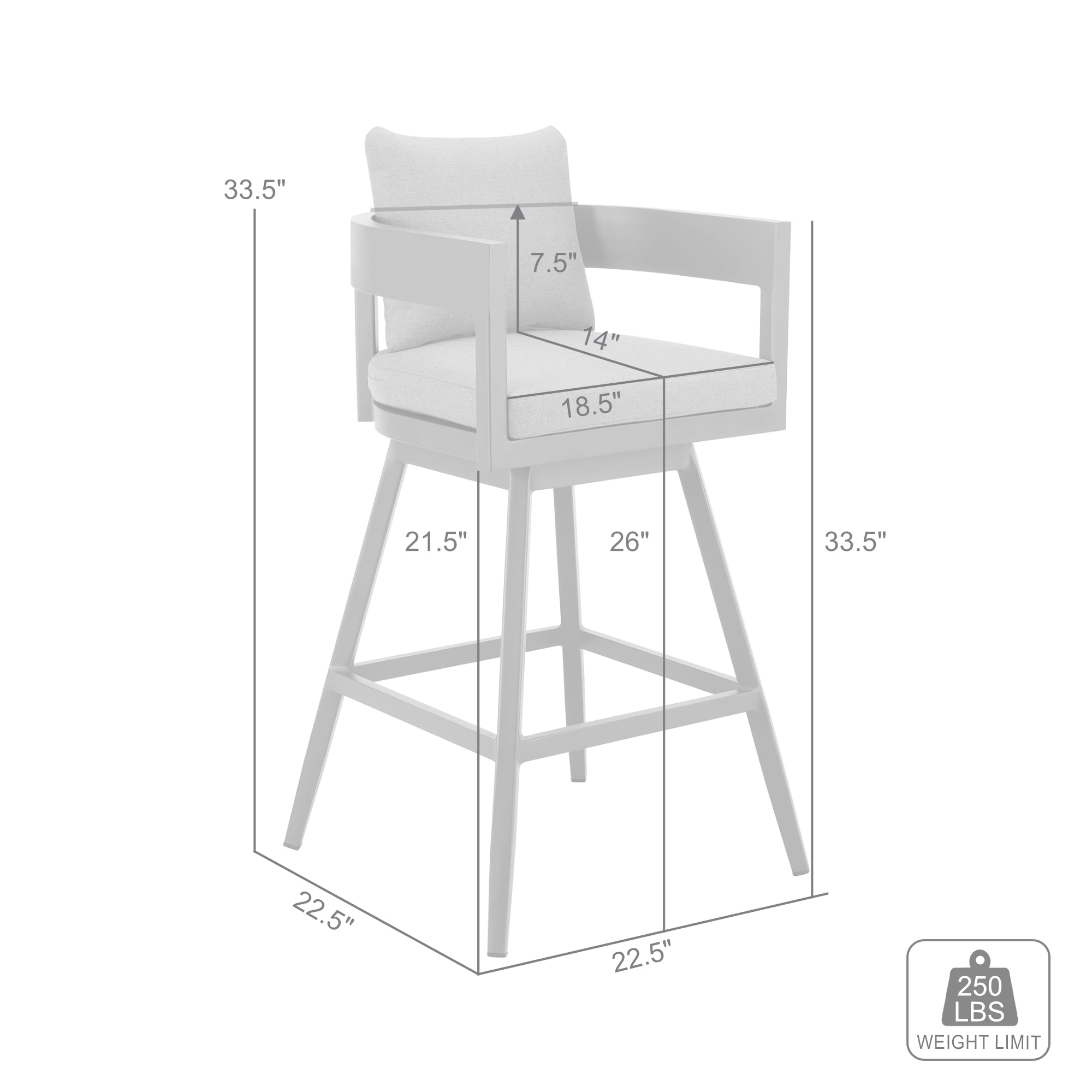 Menorca Outdoor Patio Swivel Counter Stool in Aluminum with Gray Cushions - Set of 3