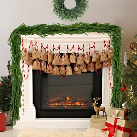 9FT Christmas Garland Norfolk Pine Garland Real Touch Artificial Greenery Garland for Mantle Fireplace Table Indoor Outdoor Decor