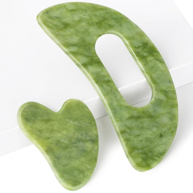 Juego de herramientas de masaje Gua Sha, tamaño grande, con mango, piedra de jade