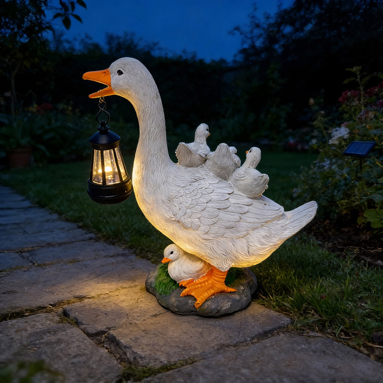 Solar Lights Garden Duck Figurine Decor,Resin White Duck Figurines Light Yard Art Sculpture,Lifelike Animal Statue for Garden,Lawn,Patio,Backyard,Porch Ornaments