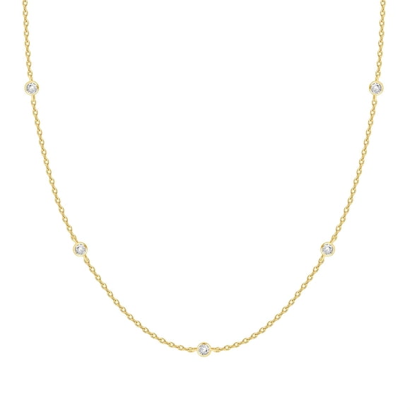 Collar PAVOI Station con diamante simulado con circonita cúbica chapado en oro amarillo de 14 quilates