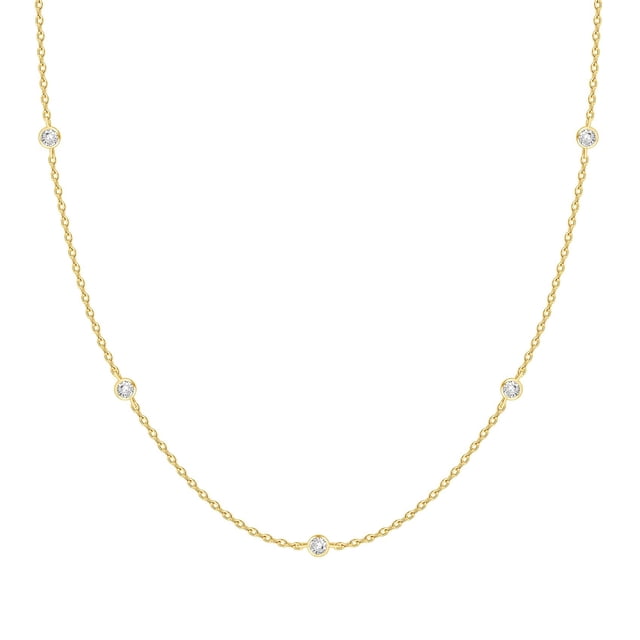 Collar PAVOI Station con diamante simulado con circonita cúbica chapado en oro amarillo de 14 quilates
