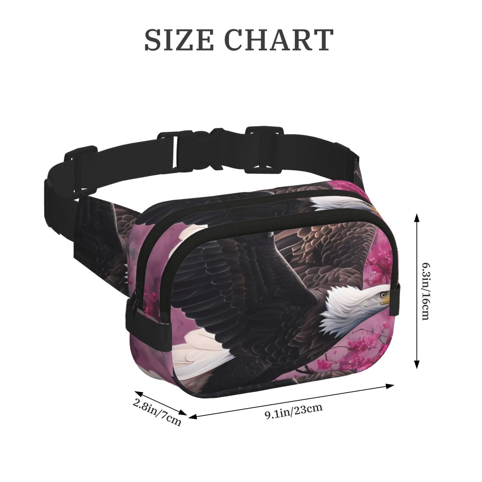 Picia Flower Bald Eagle Print Square Double-Layer Waist Bag Mini Adjustable Waist Belt Bag Exercise Running Travel Hiking