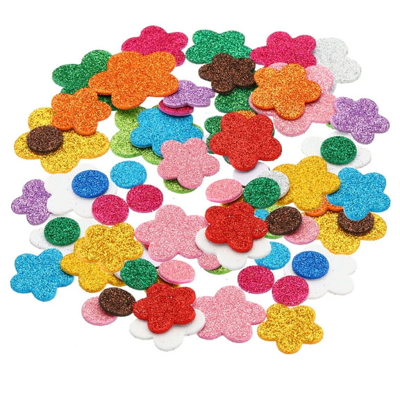 Uxcell Foam Stickers,2Pack 50Pc Adhesive Glitters Foam Shape Sticker,Flower,Circle