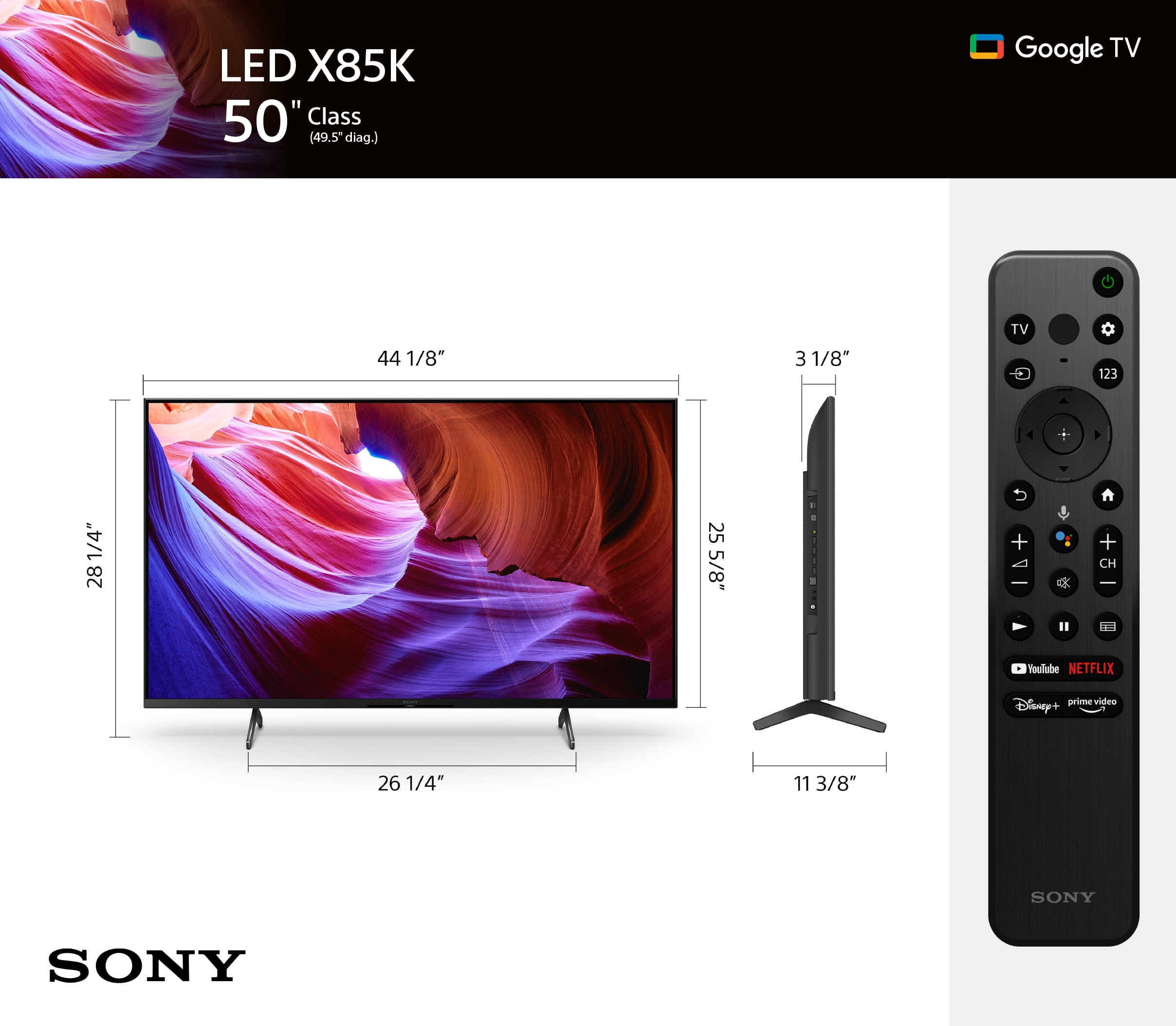 Sony 50” X85K 4K Ultra HD LED, Smart Google TV KD50X85J - 2022