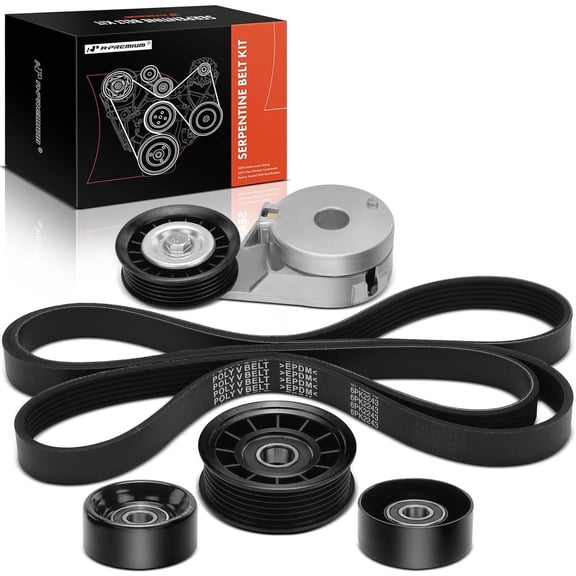 A-Premium Engine Serpentine Belt Drive Kit with Tensioner & Idler Pulley Compatible with Chevrolet Malibu 2004-2006 & Pontiac G6 2005-2006, 3.5L, 5-PC Set