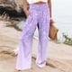 thumbnail image 1 of Puntoco Pantalones Rectos De Cintura Alta Con Bolsillo Y Cintura Elástica, Estampados, Sueltos, Informales, No Posicionados, Para Mujer, Color Morado M, 1 of 5