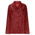 thumbnail image 5 of Maplenight Sequin Tops for Women Glitter Sparkly Button Down Shirts Lapel Long Sleeve Casual Party Holiday Shirt, 5 of 6