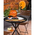 thumbnail image 2 of Fitted Round Tablecloths Table Covers 36-44in,Halloween Scary Pumpkin Ghost Face Waterproof Elastic Edged Table Cloth for Kitchen Dining Holiday Party Tables Decor,Cat with Witch Hat Moon on Black, 2 of 6