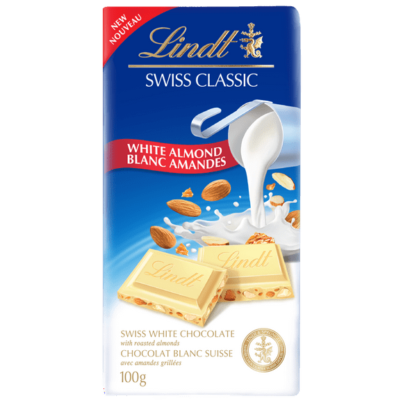 Lindt SWISS CLASSIC White Chocolate Almond Bar, 100 g, LINDT SWISS CLASSIC WHITE ALMOND 100G