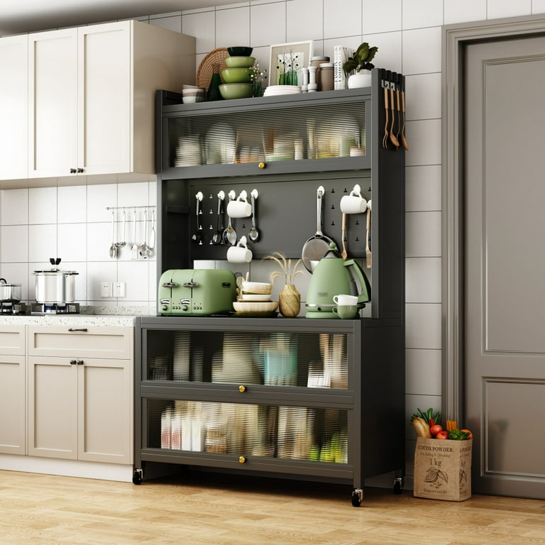 Gzxs Moveable Bakers Rack for Kitchen Storage, Microwave Stand
