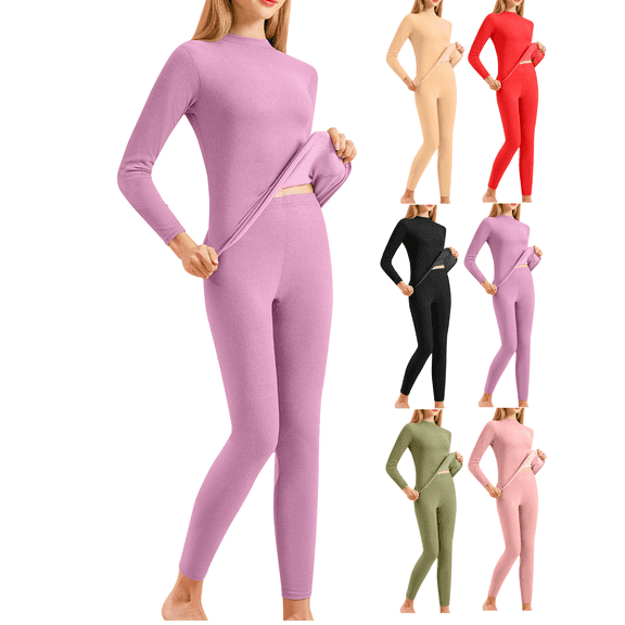 Thermal Underwear Set for Women Solid Color Lightweight Base Layer Soft Pajama Set for Cold Weather Loungewear