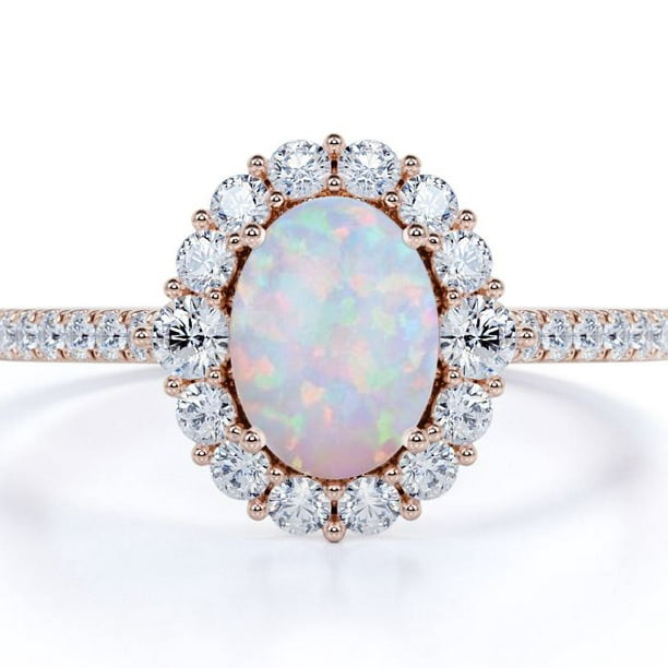 1.50 ct Vintage Halo Oval Blue Opal and Moissanite Solitaire Promise ...