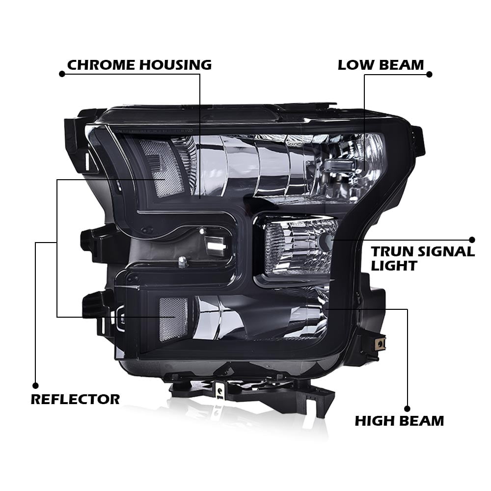 PIT66 Headlights Headlamps Assembly Smoke Lens Black Housing Amber Reflector Fit for 2007-2013 Toyota Tundra/2008-2017 Toyota Sequoia