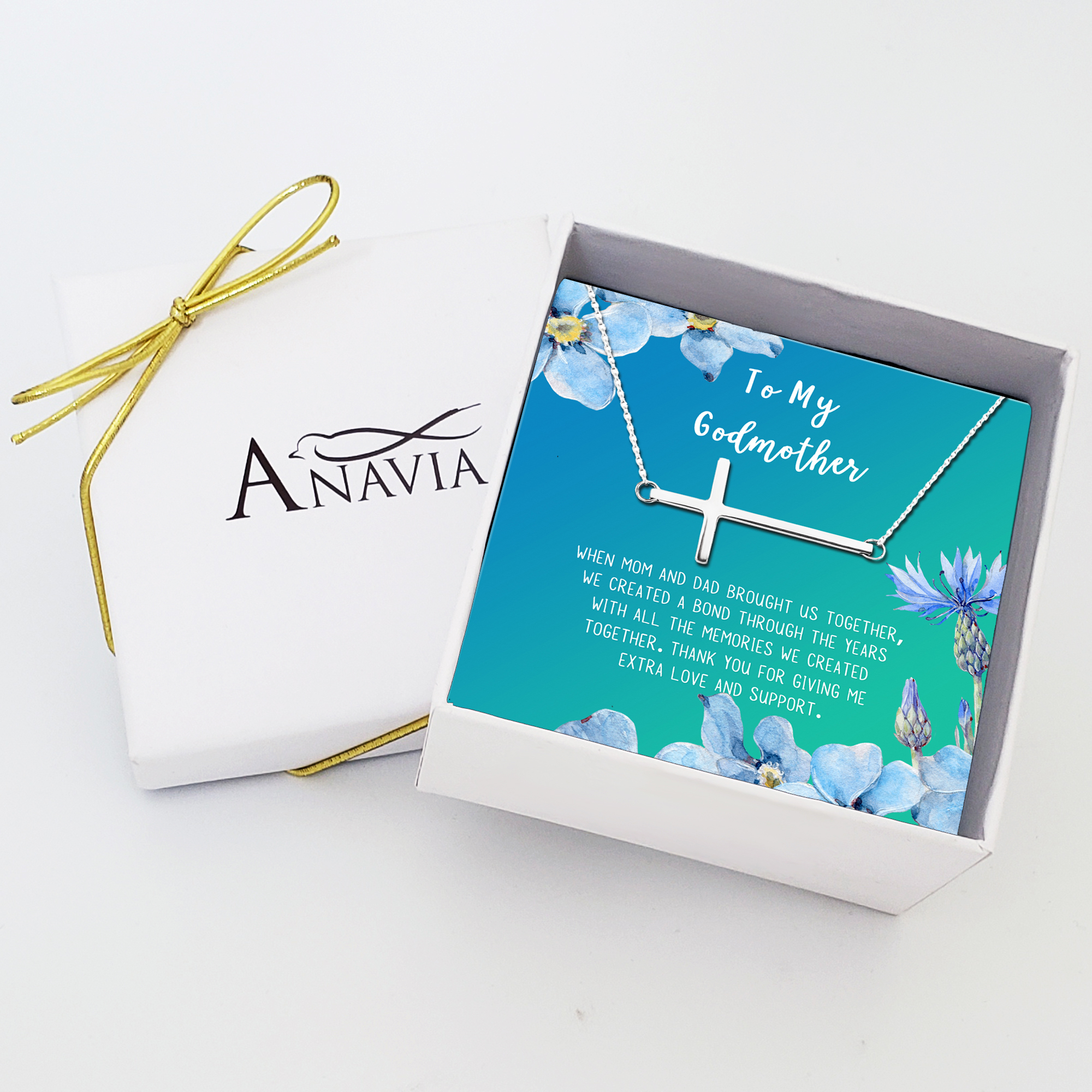 To My God Mother Mother's Day Gift, Gift for Her, Godmother's Day Gift, Godmother's Gift for Mother's Day, Godmother's Day Necklace and Card[Silver Cross,Blue-Green Gradient]