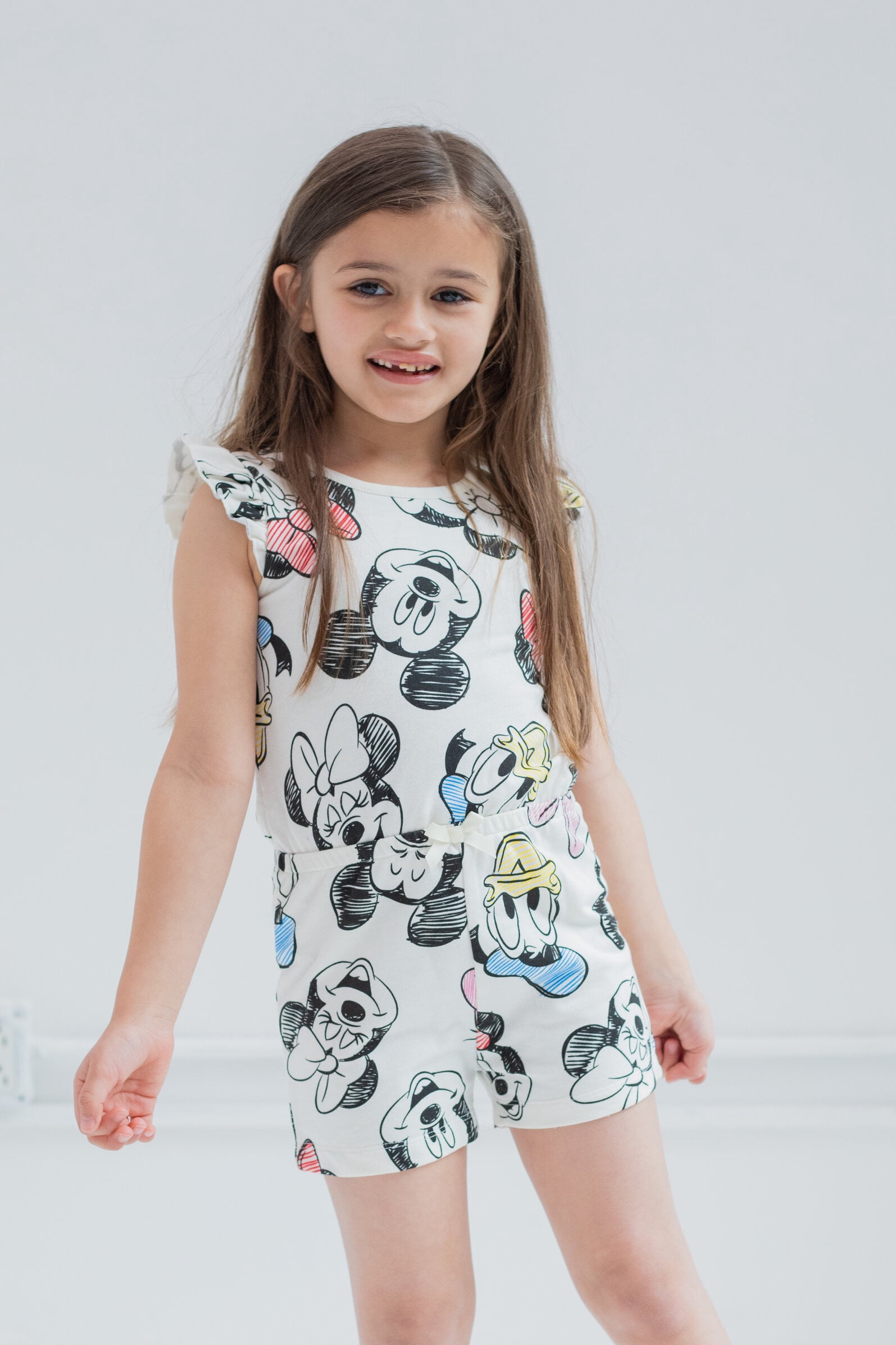 Disney Mickey Mouse Donald Duck Daisy Duck Little Girls French Terry Romper Toddler to Big Kid