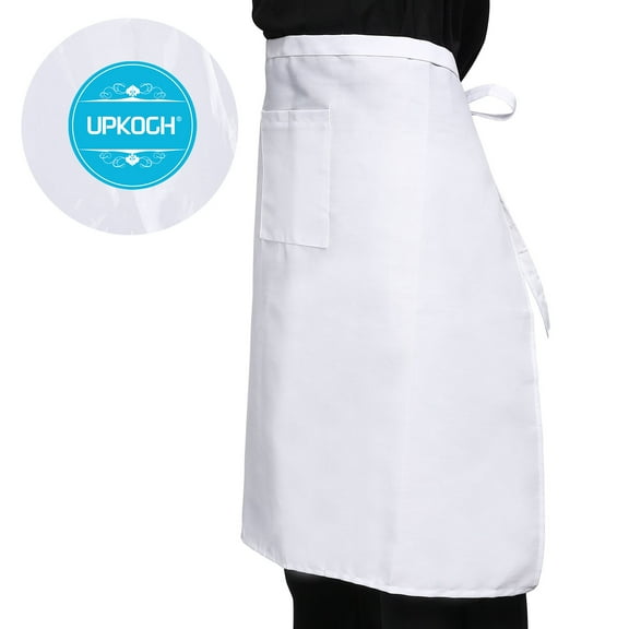 Minkissy White Polyester Waist Apron with Front Pocket for Kitchen Cooking and Restaurant Use