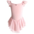 thumbnail image 4 of hengsof Girls Solid Color Dance Leotard Sweet Ruffle Sleeve Round Neck Mesh Skirt Ballet Practice Romper 3-15 Years, 4 of 7