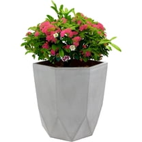 VibrantEcho Modern Faceted 14.75" Polyresin Geometric Planter - Flower Pot for Indoor or Outdoor Use - Light Gray