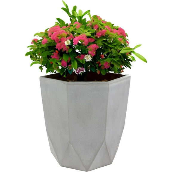 VibrantEcho Modern Faceted 14.75" Polyresin Geometric Planter - Flower Pot for Indoor or Outdoor Use - Light Gray