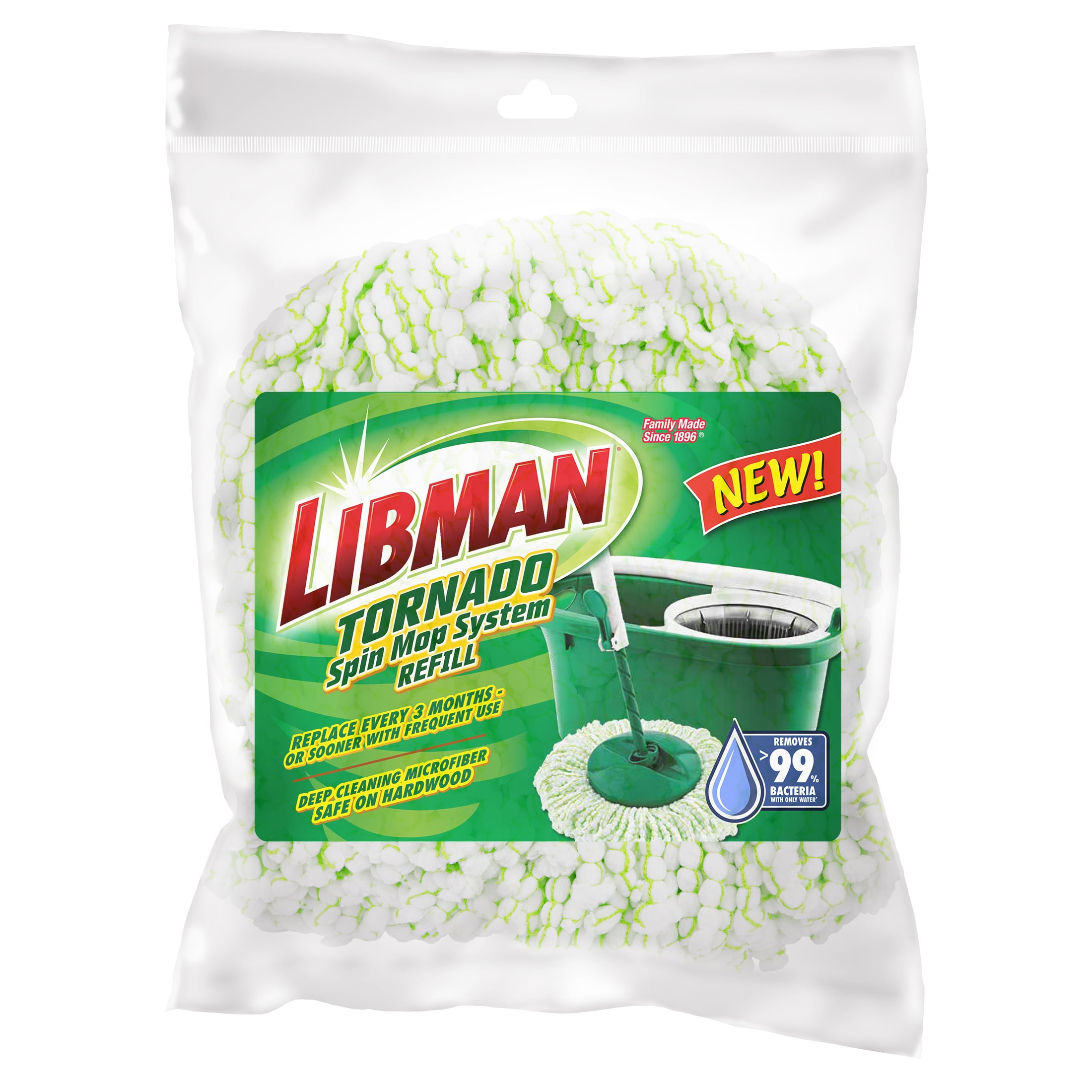 Libman Green White Microfiber Tornado Spin Mop Refill, Machine Washable
