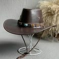thumbnail image 6 of Skymirror Retro Ethnic Style Belt Decor Faux Leather Western Cowboy Hat Women Men Vintage Gentleman Dress Hat Adjustable Cowgirl Jazz Hat, 6 of 7