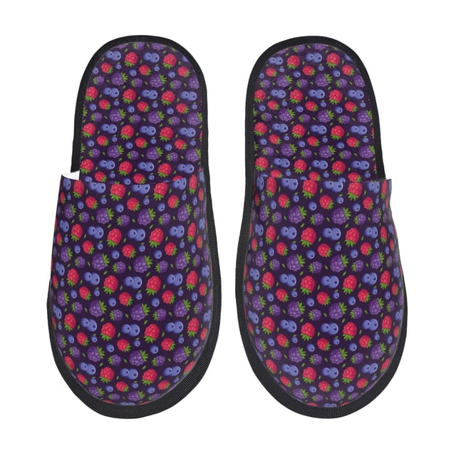Fotbe Blackberries Pantuflas Peludas para Mujer con Estampado, Zapatillas de Peluche, Zapatos de Invierno para Casa, Uso Interior y Exterior-Medium